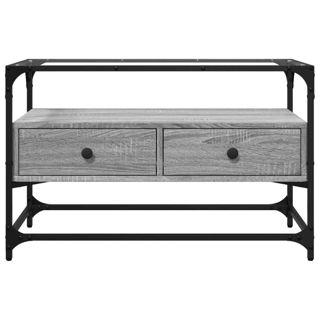 Tv-meubel met glazen blad 80x35x51 cm bewerkt hout grijs sonoma