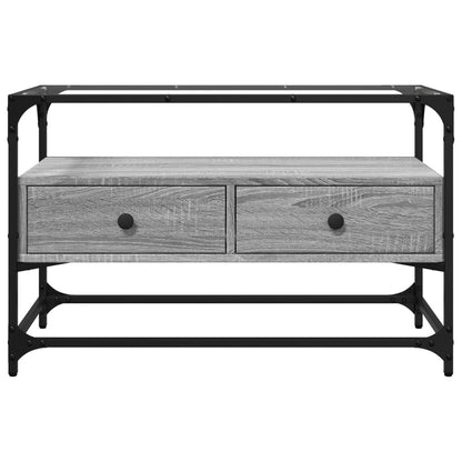 Tv-meubel met glazen blad 80x35x51 cm bewerkt hout grijs sonoma