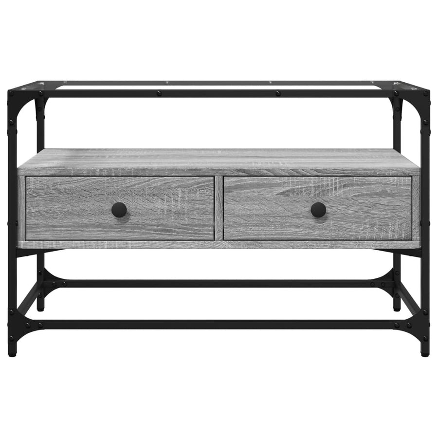 Tv-meubel met glazen blad 80x35x51 cm bewerkt hout grijs sonoma