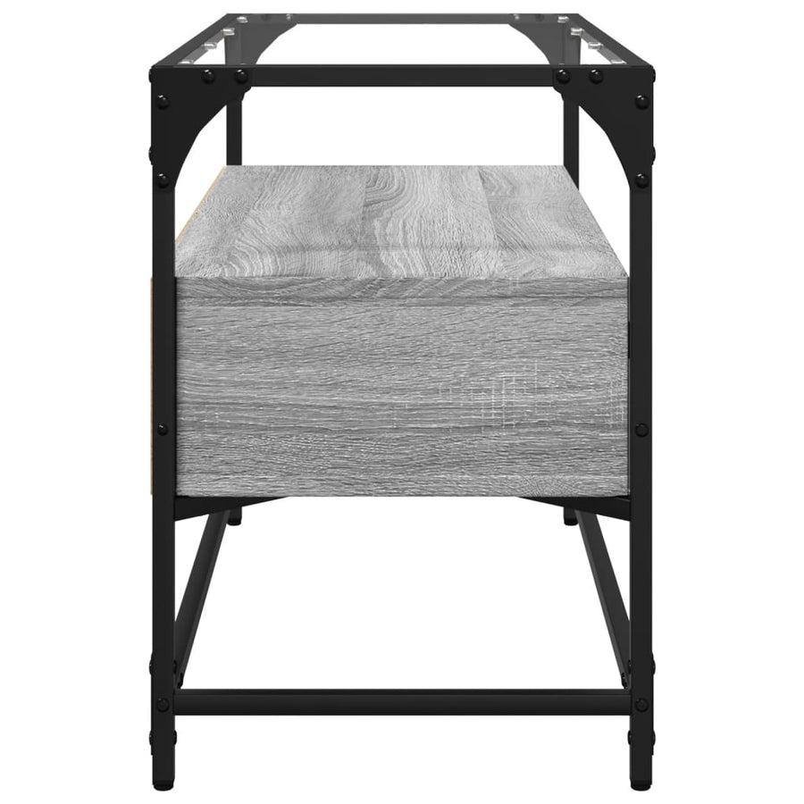 Tv-meubel met glazen blad 80x35x51 cm bewerkt hout grijs sonoma