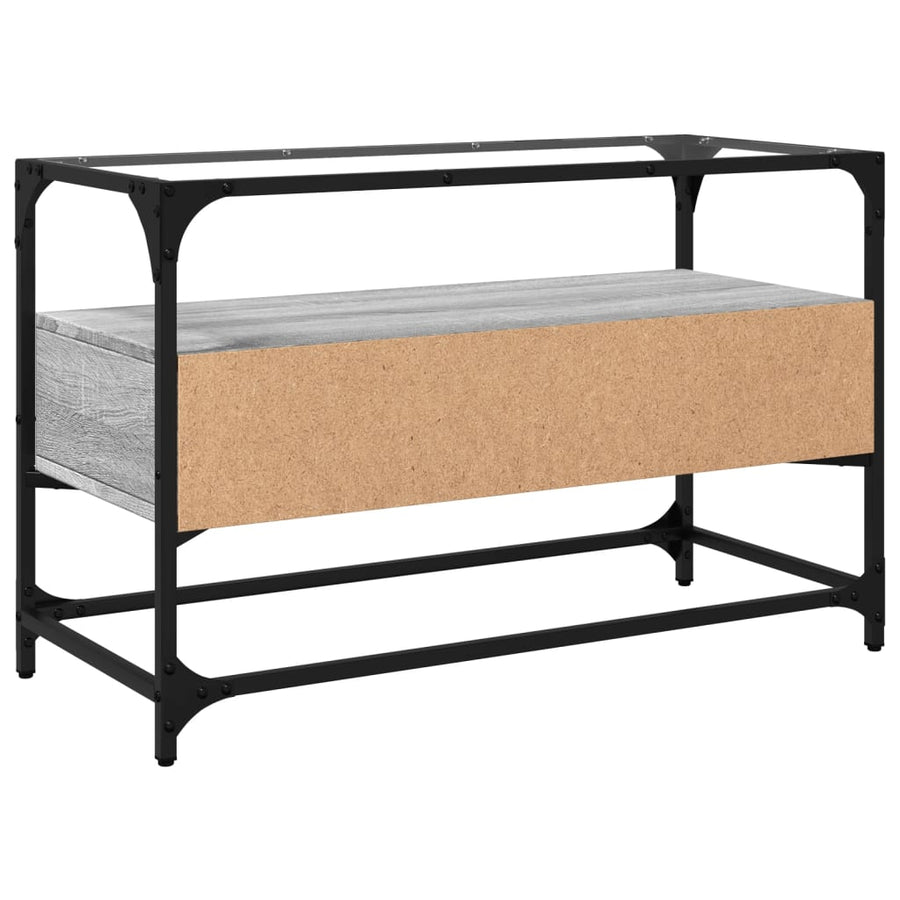 Tv-meubel met glazen blad 80x35x51 cm bewerkt hout grijs sonoma