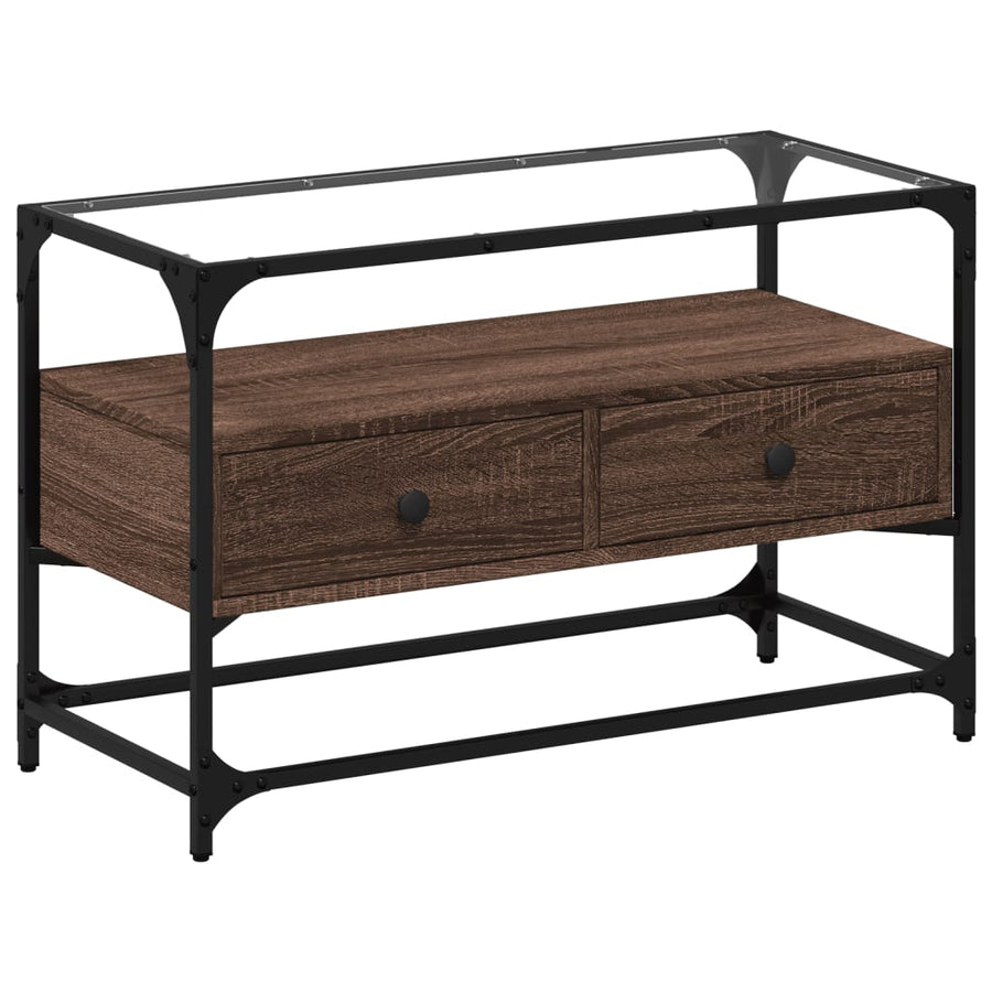 Tv-meubel met glazen blad 80x35x51 cm hout bruin eikenkleurig