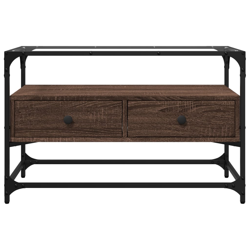 Tv-meubel met glazen blad 80x35x51 cm hout bruin eikenkleurig
