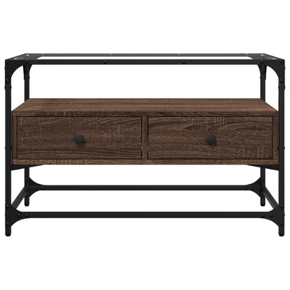 Tv-meubel met glazen blad 80x35x51 cm hout bruin eikenkleurig