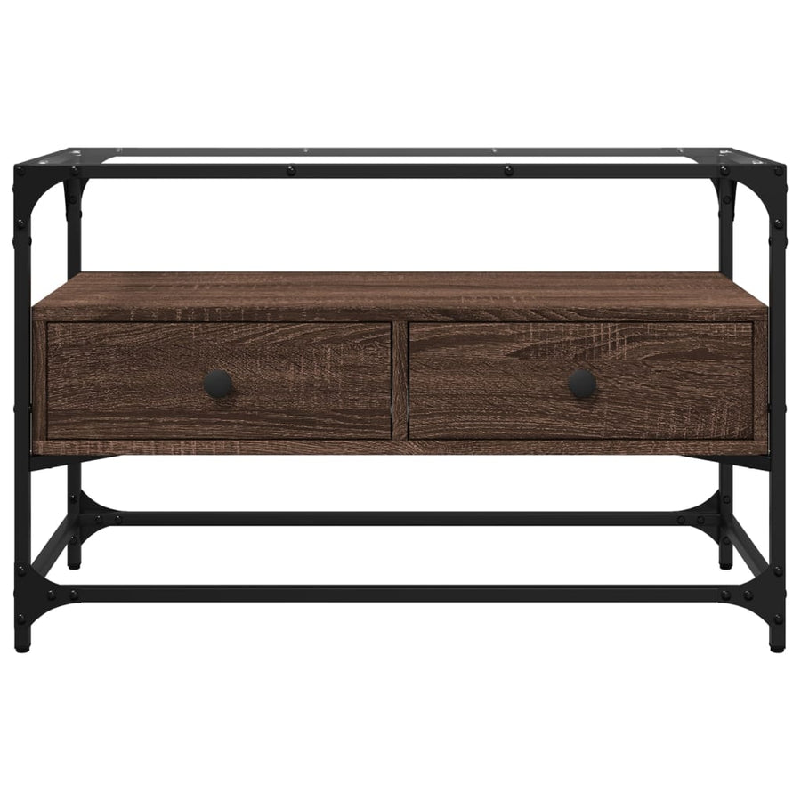 Tv-meubel met glazen blad 80x35x51 cm hout bruin eikenkleurig