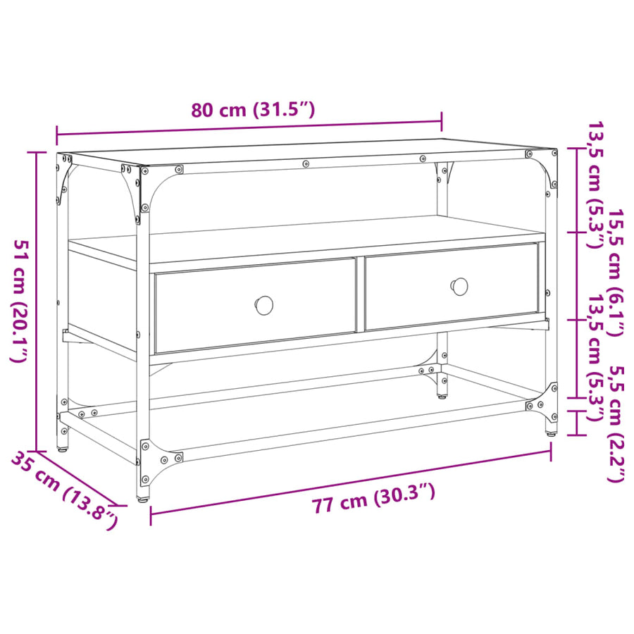 Tv-meubel met glazen blad 80x35x51 cm hout bruin eikenkleurig