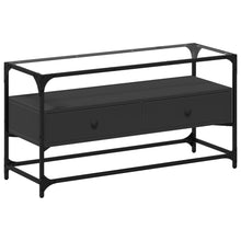 Tv-meubel met glazen blad 98x35x51 cm bewerkt hout zwart