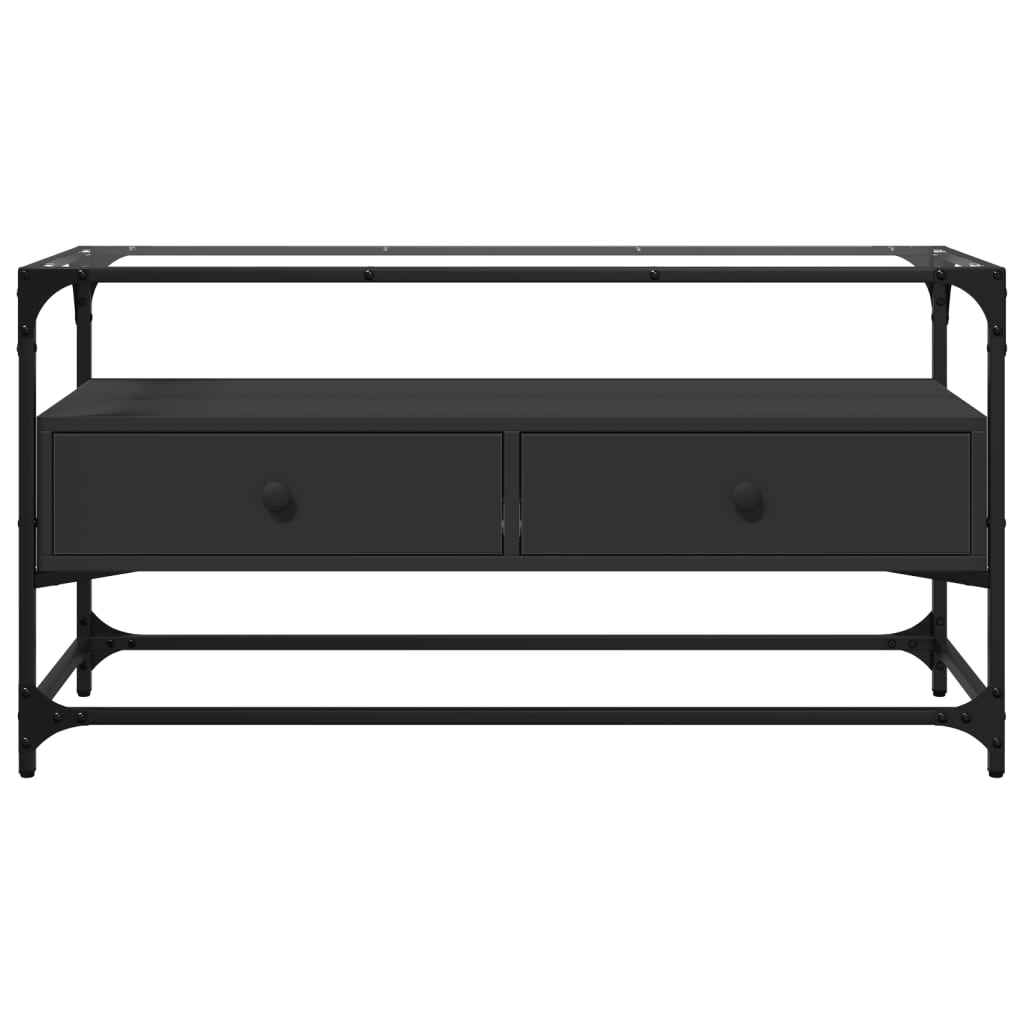 Tv-meubel met glazen blad 98x35x51 cm bewerkt hout zwart
