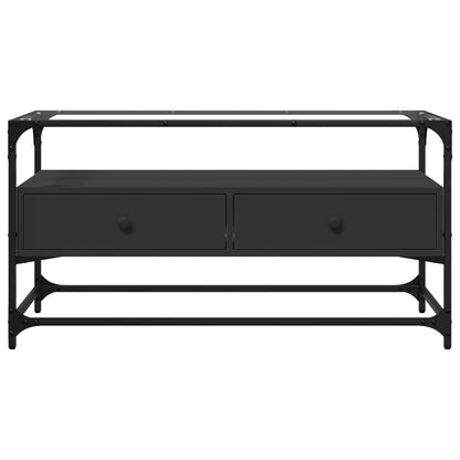 Tv-meubel met glazen blad 98x35x51 cm bewerkt hout zwart