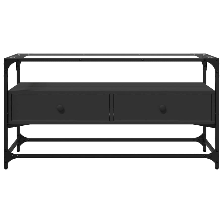 Tv-meubel met glazen blad 98x35x51 cm bewerkt hout zwart