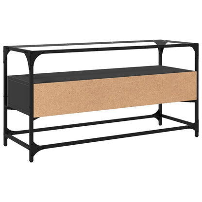 Tv-meubel met glazen blad 98x35x51 cm bewerkt hout zwart