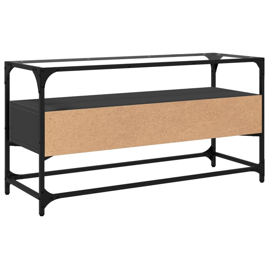 Tv-meubel met glazen blad 98x35x51 cm bewerkt hout zwart