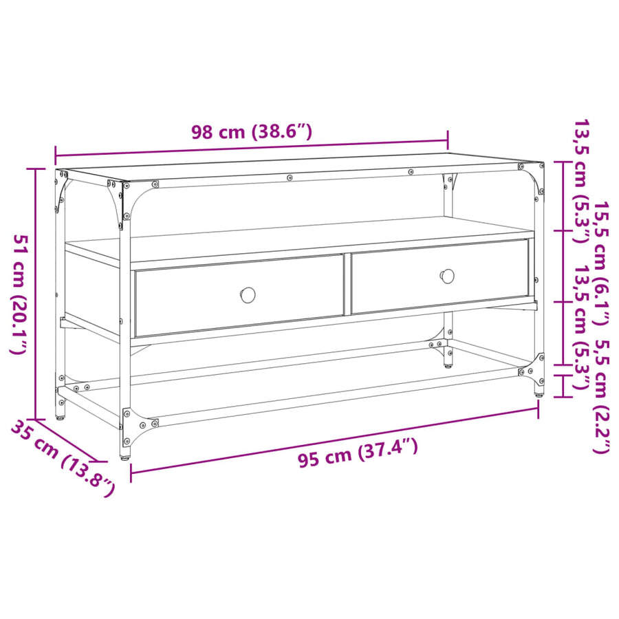 Tv-meubel met glazen blad 98x35x51 cm bewerkt hout zwart