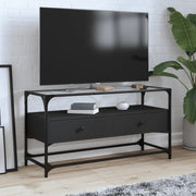 Tv-meubel 98x35x51 cm bewerkt hout zwart met glazen blad