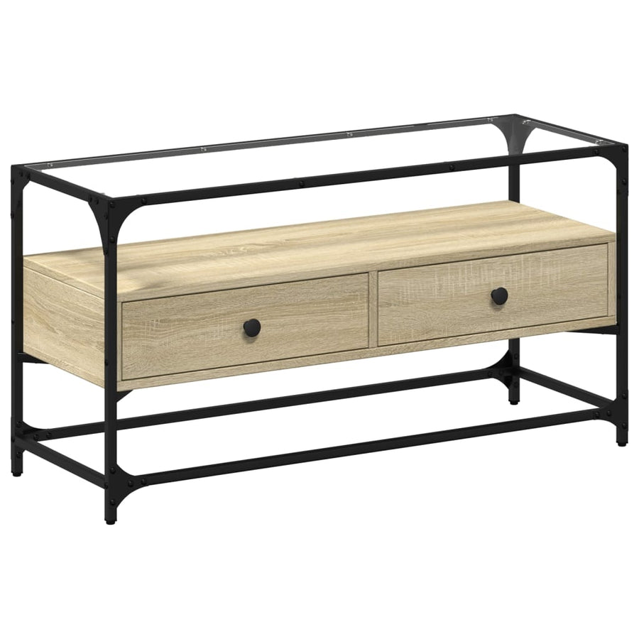 Tv-meubel met glazen blad 98x35x51 cm bewerkt hout sonoma eiken