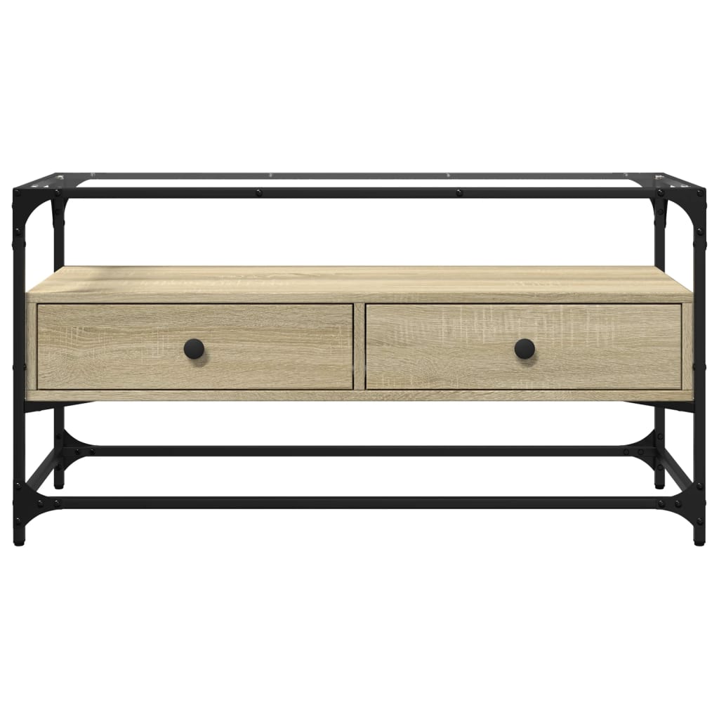 Tv-meubel met glazen blad 98x35x51 cm bewerkt hout sonoma eiken
