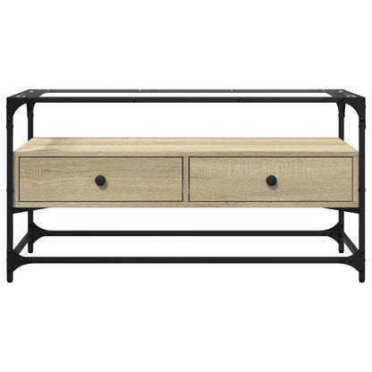 Tv-meubel met glazen blad 98x35x51 cm bewerkt hout sonoma eiken