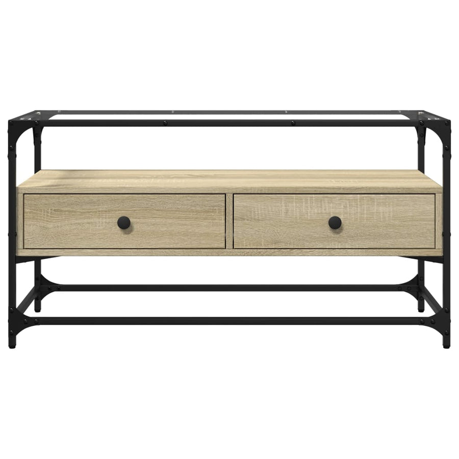 Tv-meubel met glazen blad 98x35x51 cm bewerkt hout sonoma eiken
