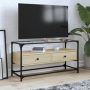 Tv-meubel 98x35x51 cm bewerkt hout sonoma eiken glazen blad