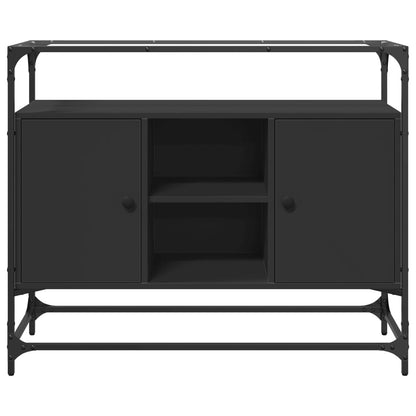 Dressoir met glazen blad 98x35x81 cm bewerkt hout zwart