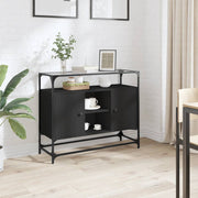Dressoir 98x35x81 cm bewerkt hout glas zwart