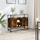 Sideboard with glass top 98x35x81 cm wood smoked oak look