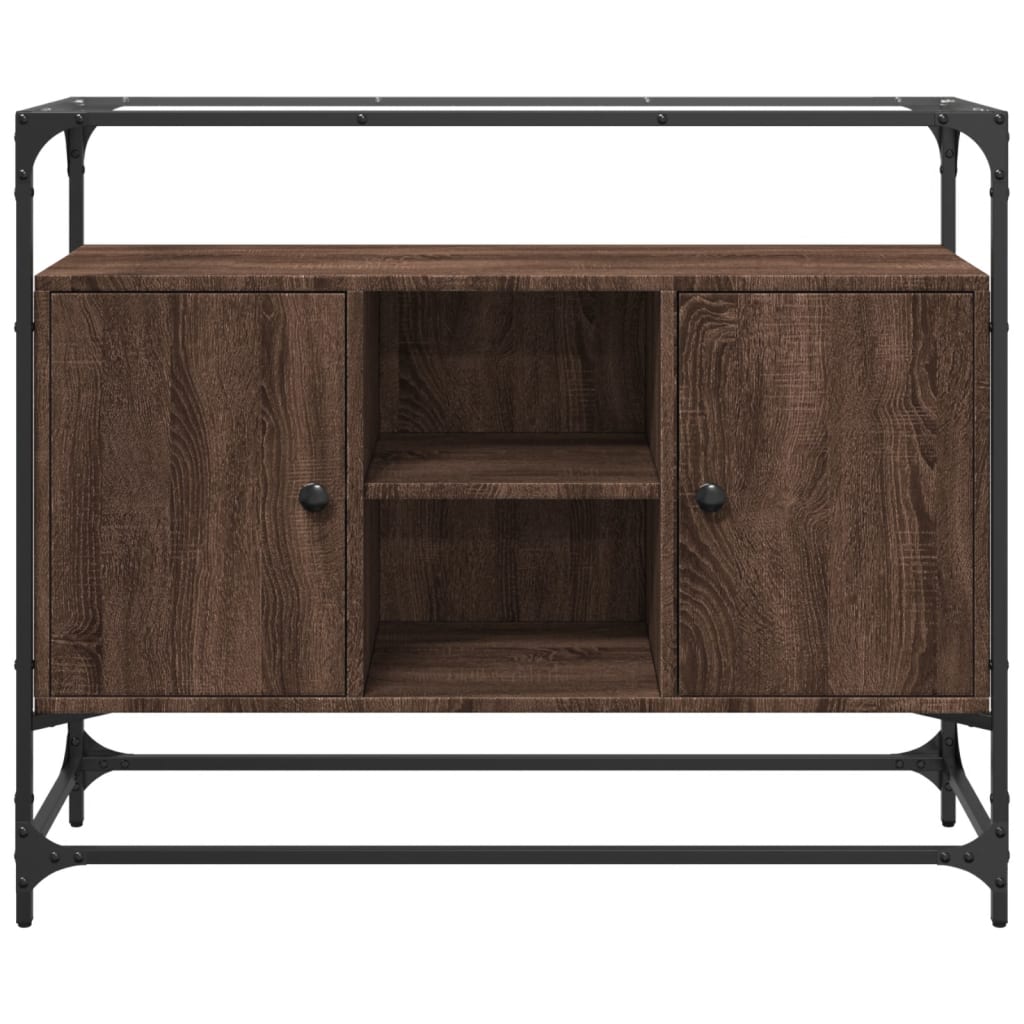 Dressoir met glazen blad 98x35x81 cm hout bruin eikenkleurig