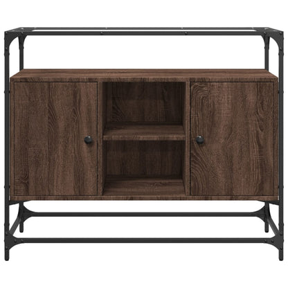 Dressoir met glazen blad 98x35x81 cm hout bruin eikenkleurig