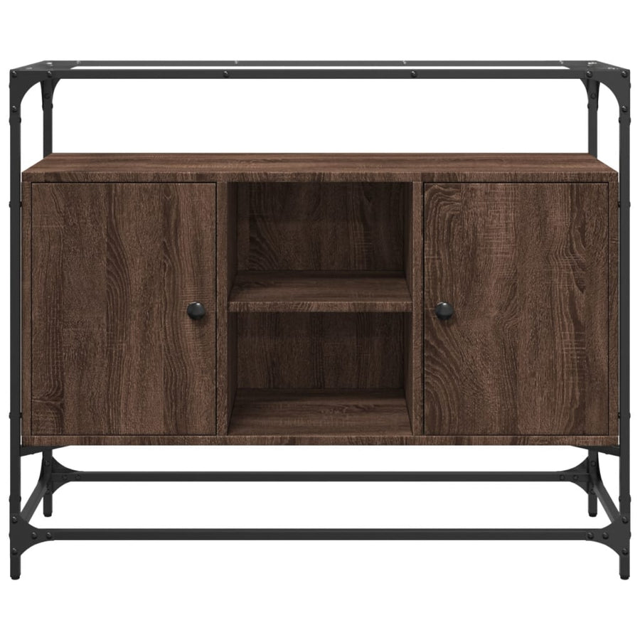 Dressoir met glazen blad 98x35x81 cm hout bruin eikenkleurig