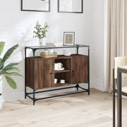 Dressoir 98x35x81 cm bewerkt hout glas bruin eikenkleurig