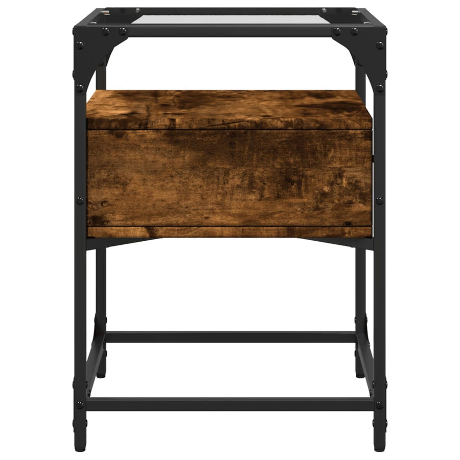Nachtkastje 40x40x55 cm bewerkt hout gerookt eikenkleurig