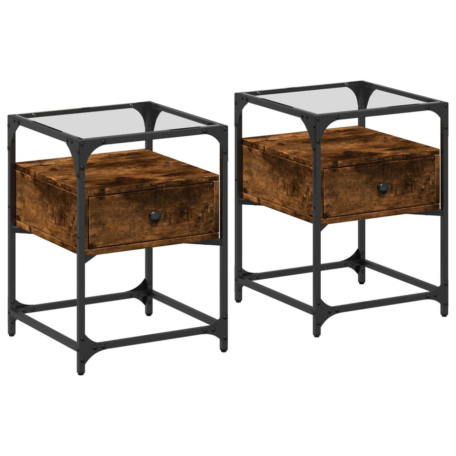 Nachtkastjes 2 st 40x40x55 cm bewerkt hout gerookt eikenkleurig