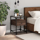 Bedside table 40x40x55 cm carved wood brown oak colour