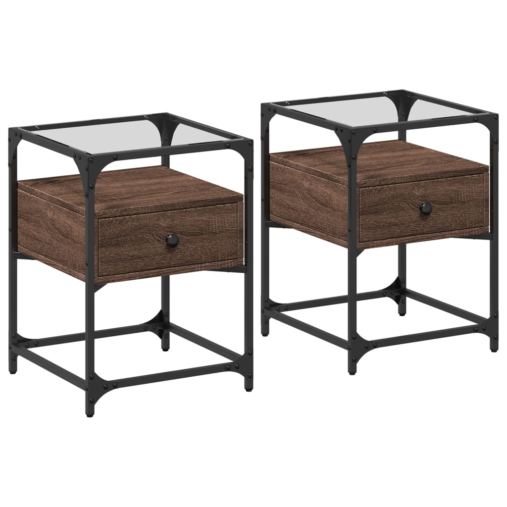 Nachtkastjes 2 st 40x40x55 cm bewerkt hout bruin eikenkleurig