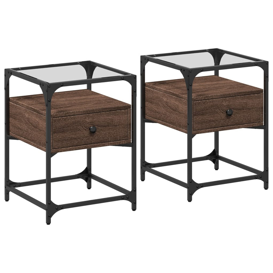Nachtkastjes 2 st 40x40x55 cm bewerkt hout bruin eikenkleurig