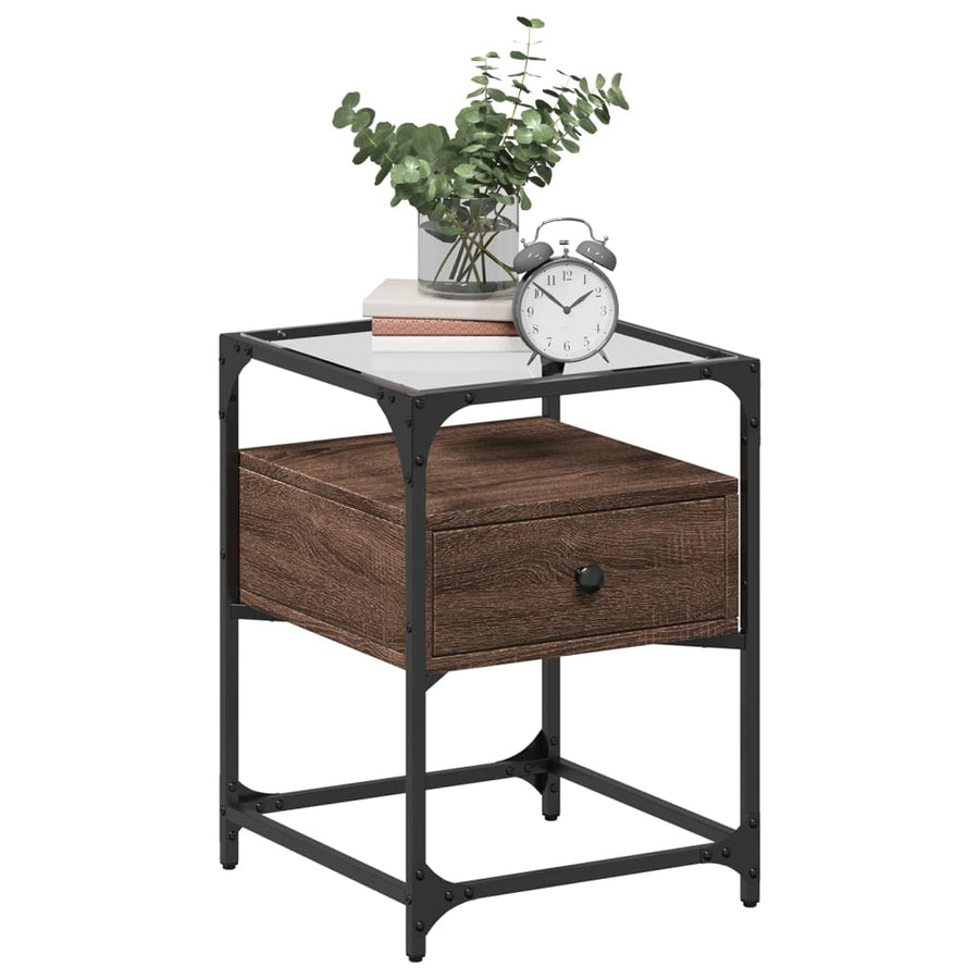 Nachtkastjes 2 st 40x40x55 cm bewerkt hout bruin eikenkleurig