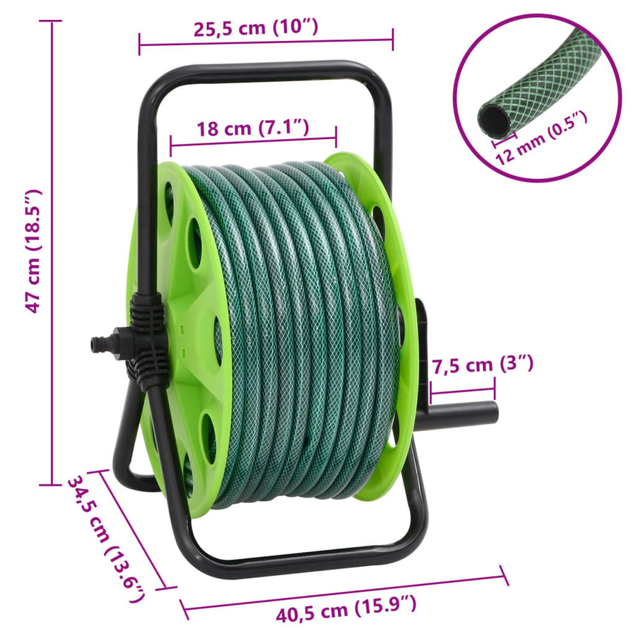Slanghaspel met slangkoppelset 0,5" 30 m vrijstaand PVC groen