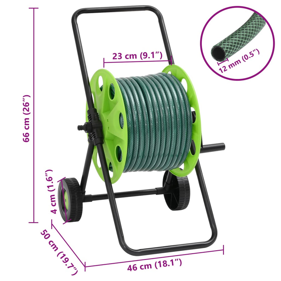 Slanghaspelkar en slangkoppelset 0,5" vrijstaand 30 m PVC groen