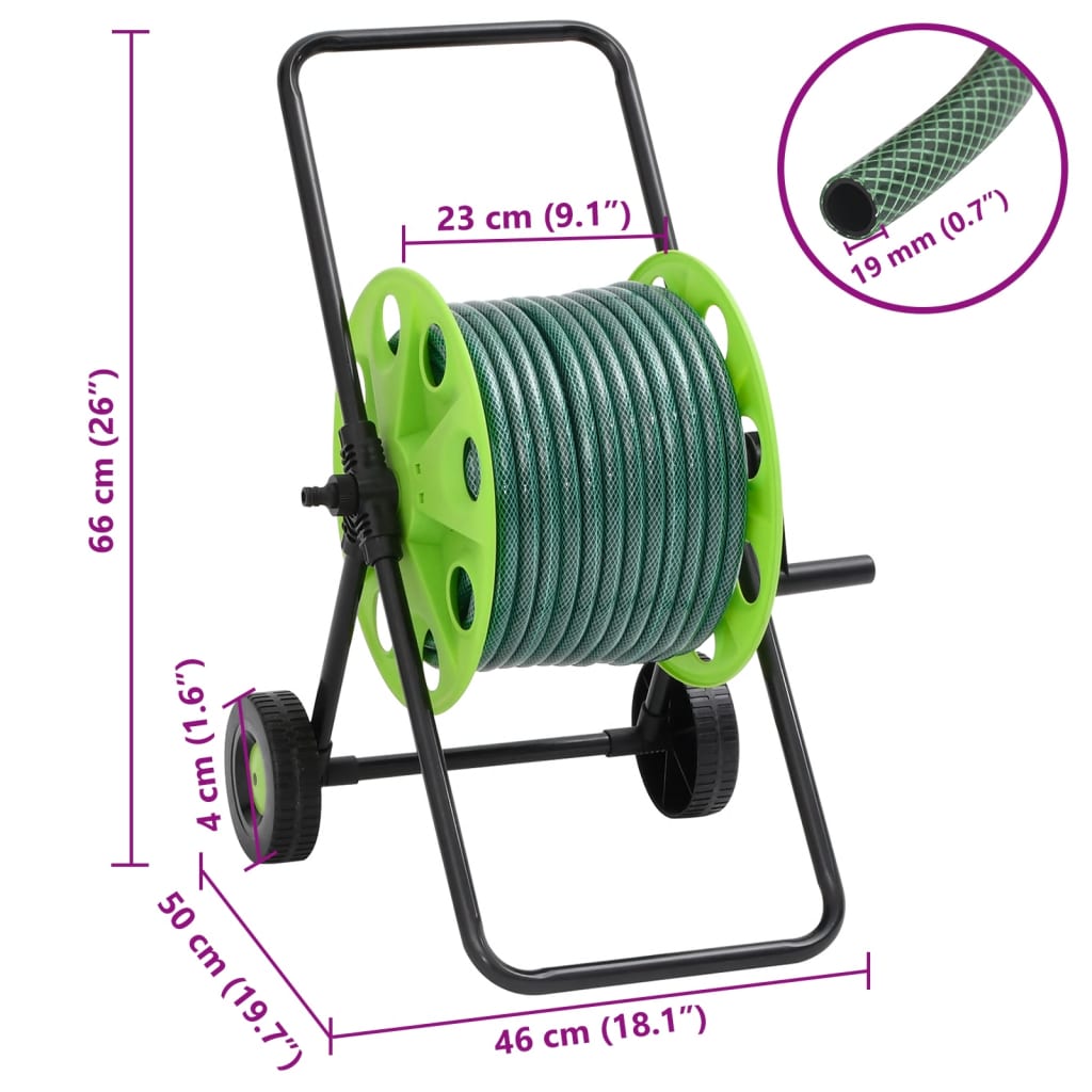 Slanghaspelkar en slangkoppelset 0,75" staand 30 m PVC groen