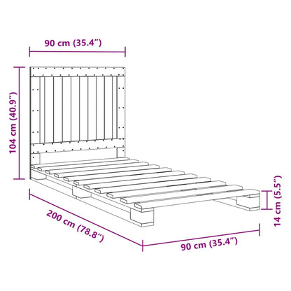 Bedframe met hoofdbord massief grenenhout 90x200 cm