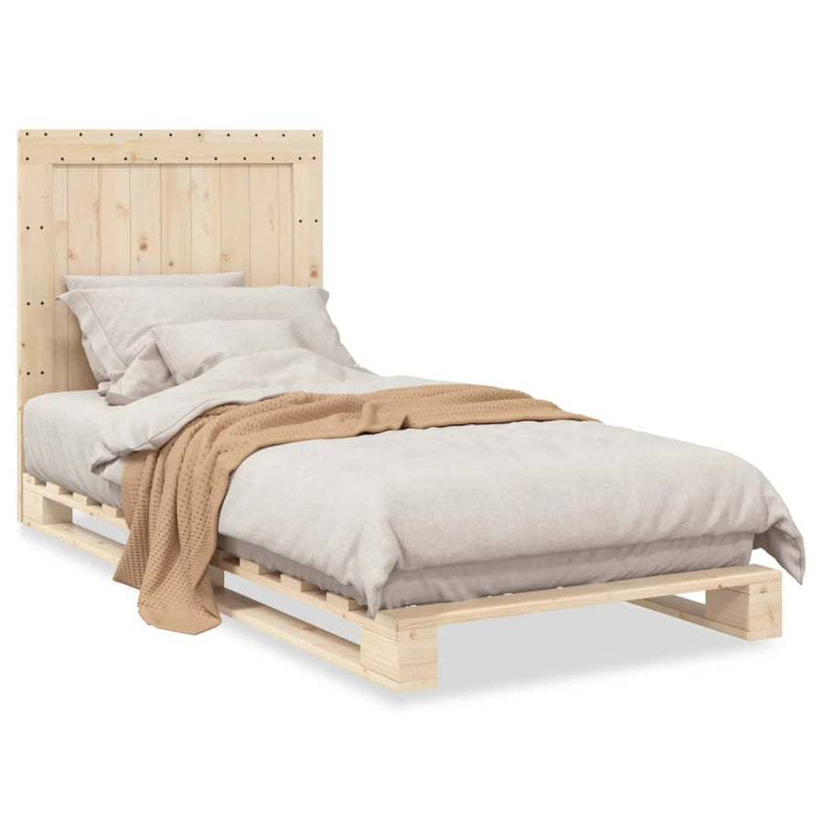 Bedframe met hoofdbord massief grenenhout 90x200 cm