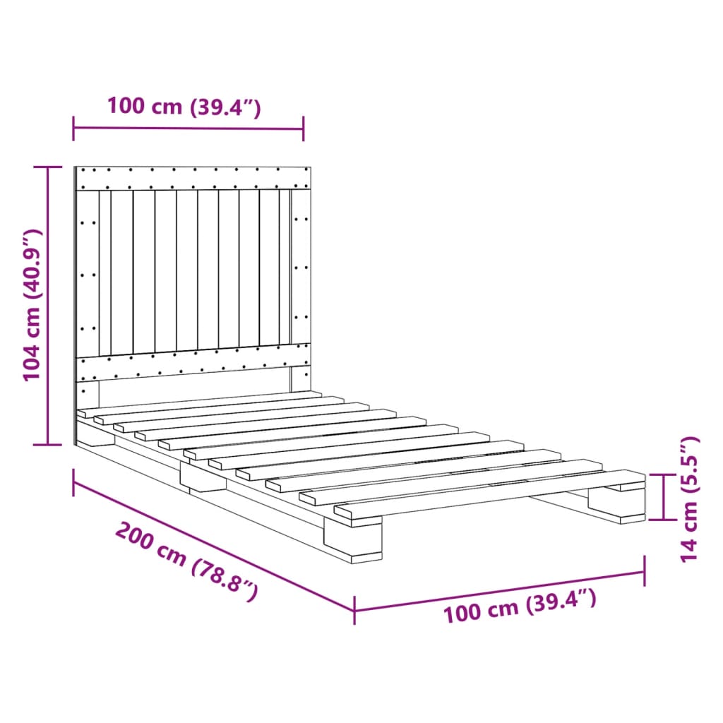 Bedframe Met Hoofdbord Massief Grenenhout 100 x 200 cm Nee Naturel