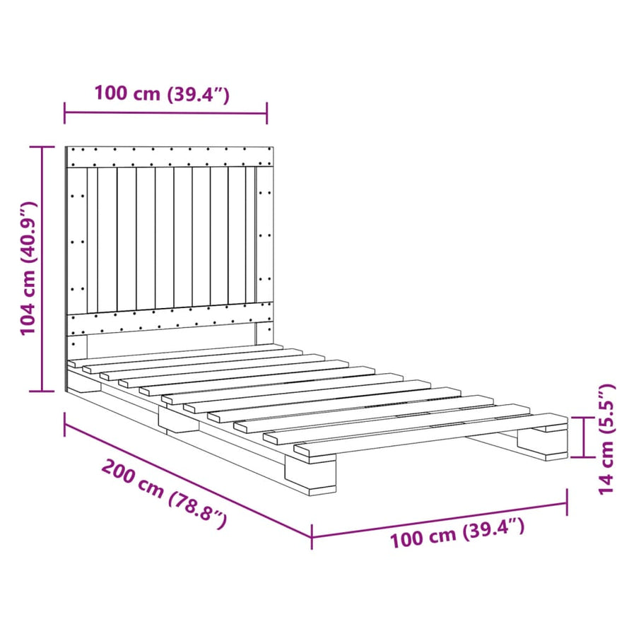 Bedframe Met Hoofdbord Massief Grenenhout 100 x 200 cm Nee Naturel