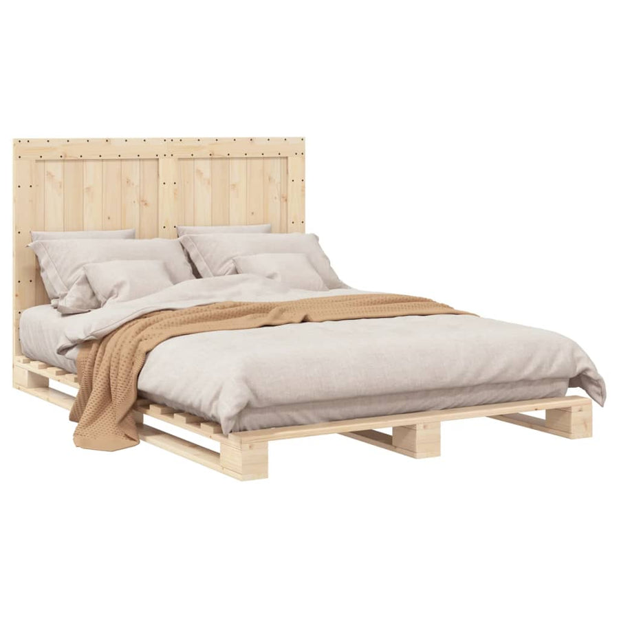 Bedframe met hoofdbord massief grenenhout wit 140x200 cm