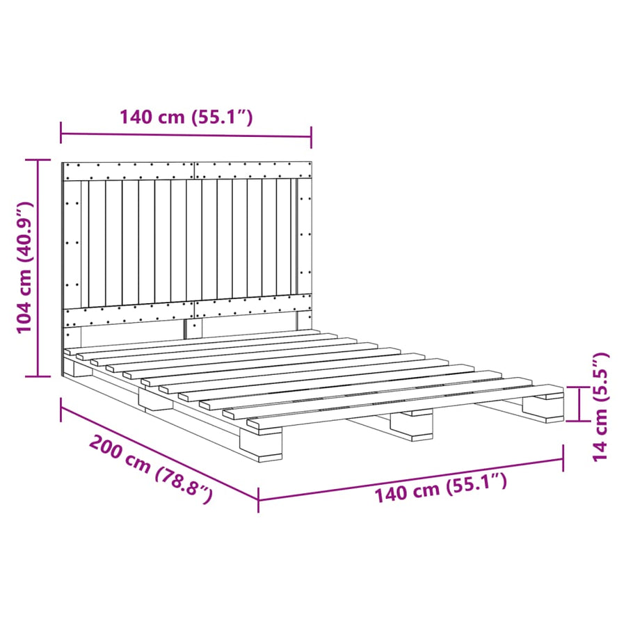 Bedframe met hoofdbord massief grenenhout wit 140x200 cm