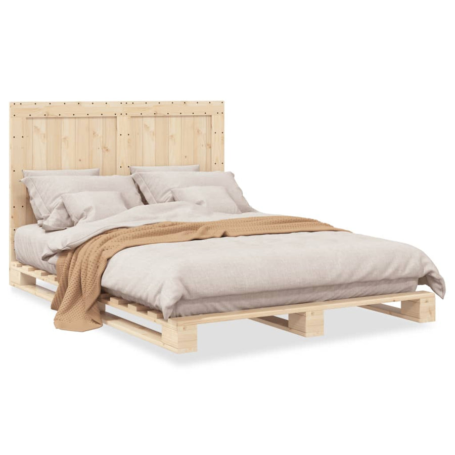 Bedframe met hoofdbord massief grenenhout wit 140x200 cm