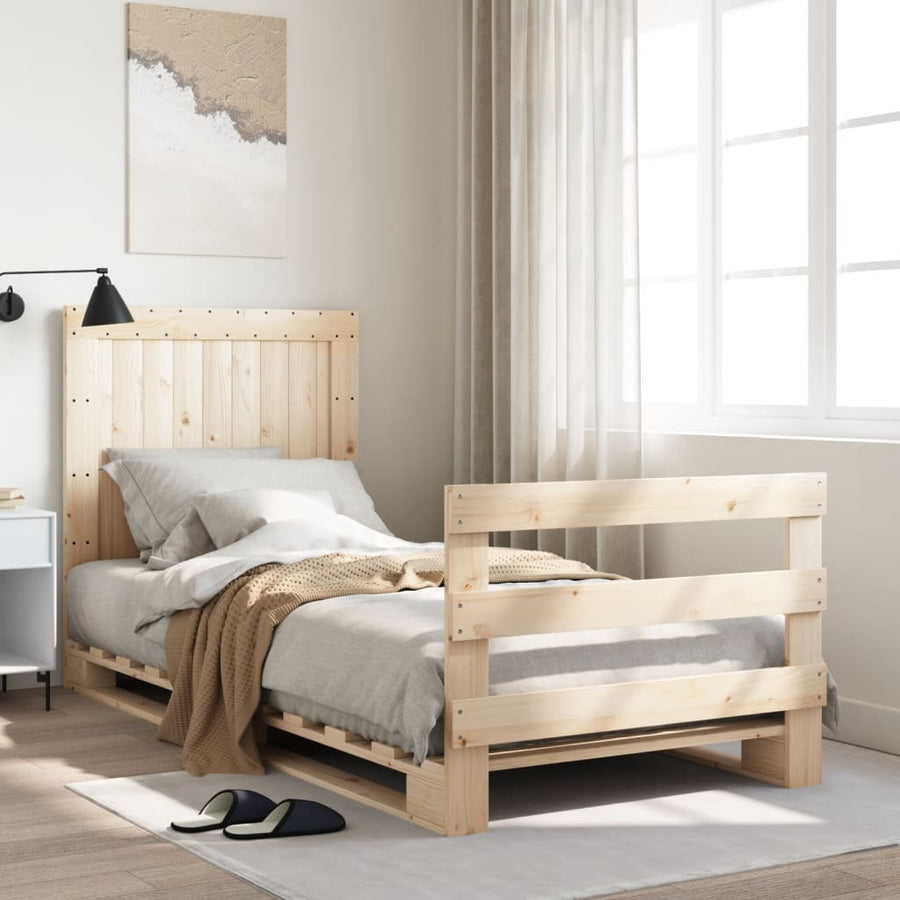 Bedframe met hoofdbord massief grenenhout 90x200 cm