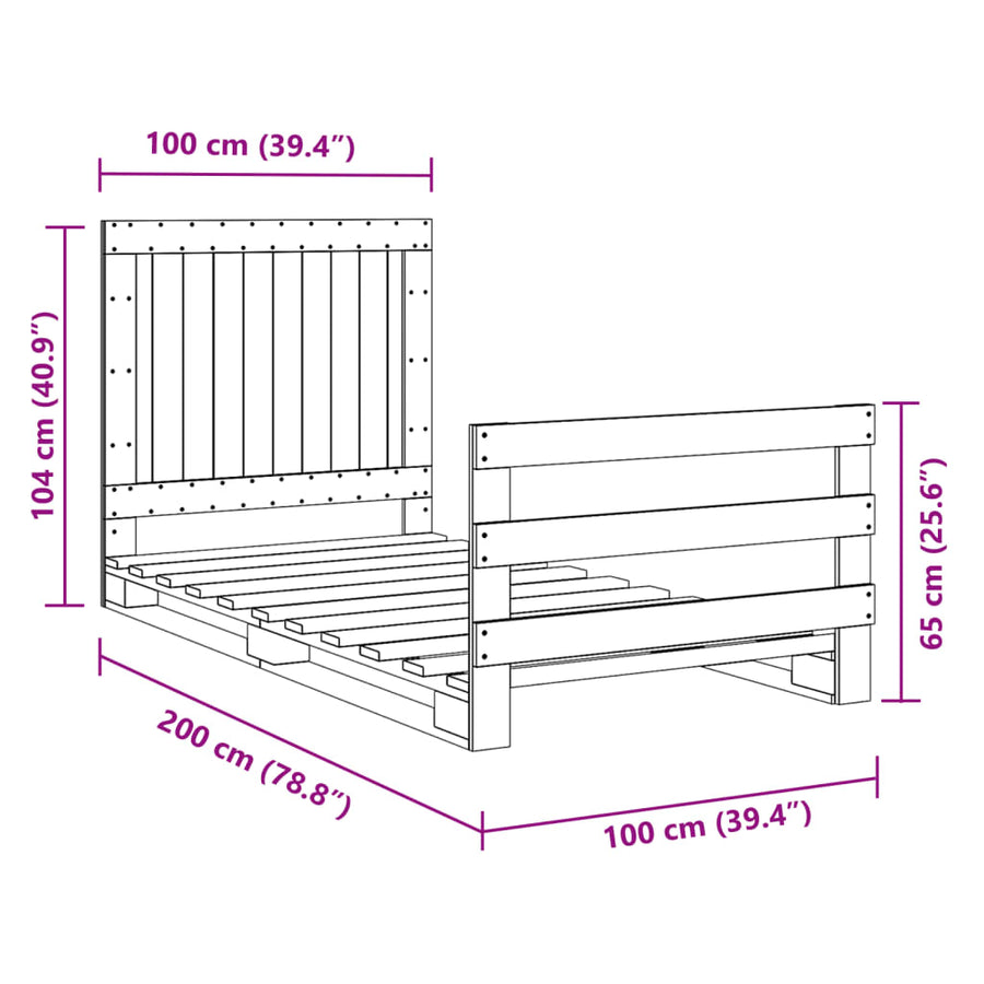 Bedframe met hoofdbord massief grenenhout 100x200 cm