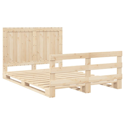 Bedframe met hoofdbord massief grenenhout wit 140x200 cm