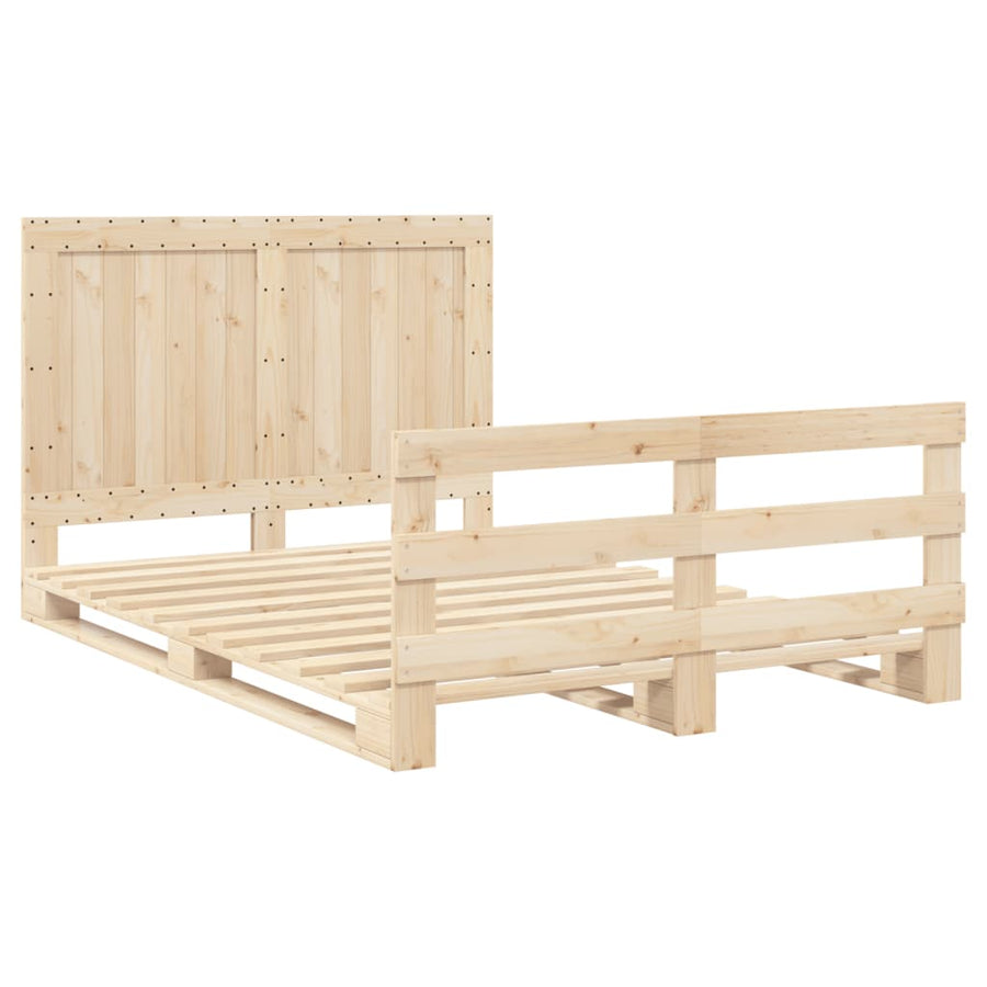 Bedframe met hoofdbord massief grenenhout wit 140x200 cm
